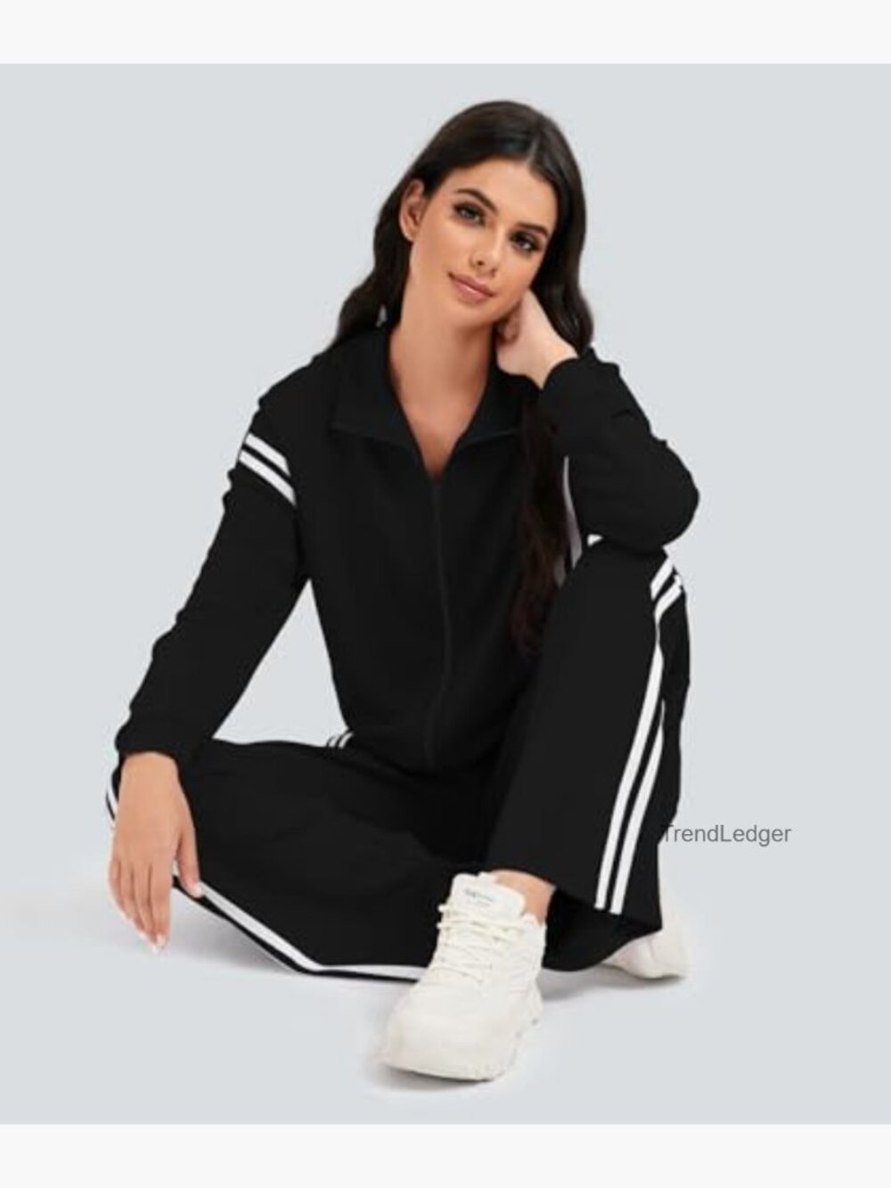 2 Piece Lounge Set Zip Up Sweat Suit Wide Leg Jogging Travel Track Suit - Picture 6 of 7